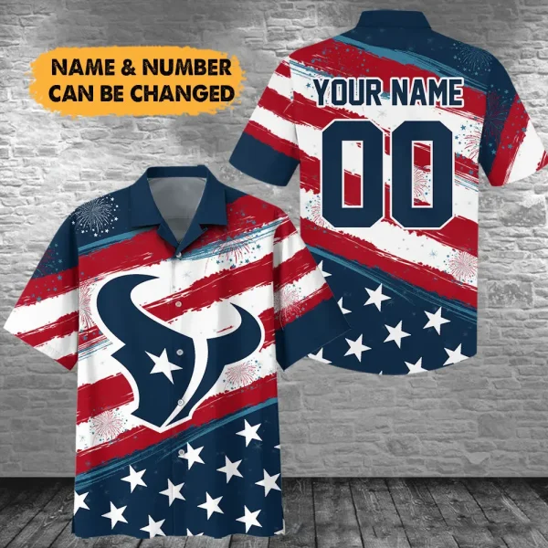 Houston Texans Football US Independence Day Hawaiian Shirt Custom Any Name And Number Best Gift For Fan AZHWS1082