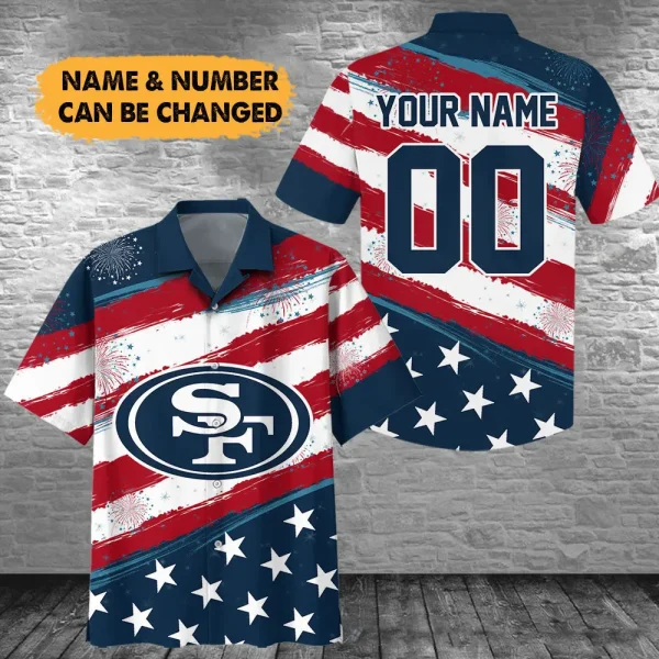 San Francisco 49ers Football US Independence Day Hawaiian Shirt Custom Any Name And Number Best Gift For Fan AZHWS1083