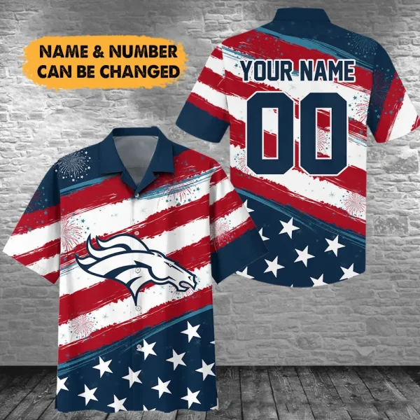 Denver Broncos Football US Independence Day Hawaiian Shirt Custom Any Name And Number Best Gift For Fan AZHWS1085