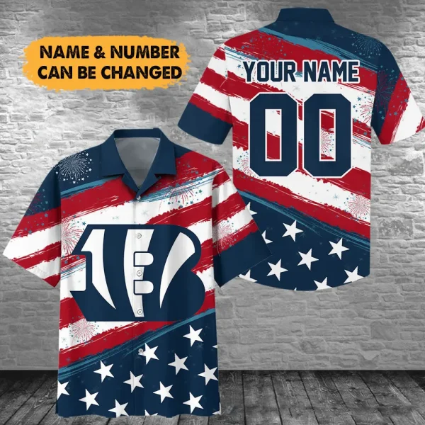 Cincinnati Bengals Football US Independence Day Hawaiian Shirt Custom Any Name And Number Best Gift For Fan AZHWS1086