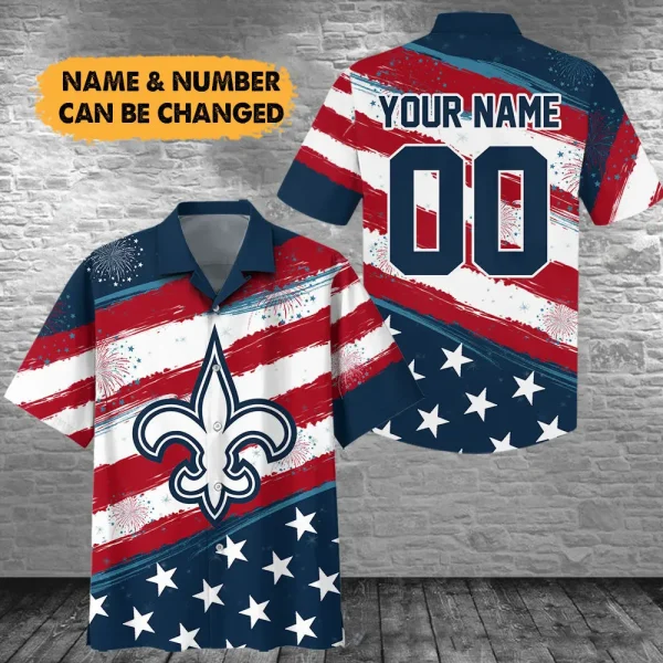New Orleans Saints Football US Independence Day Hawaiian Shirt Custom Any Name And Number Best Gift For Fan AZHWS1087