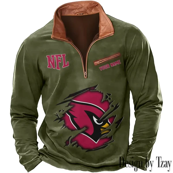 Arizona Cardinals New Polo Outdoor Casual Daily Streetwear Long Sleeve Turndown Zip SPTZSW001 - Image 2
