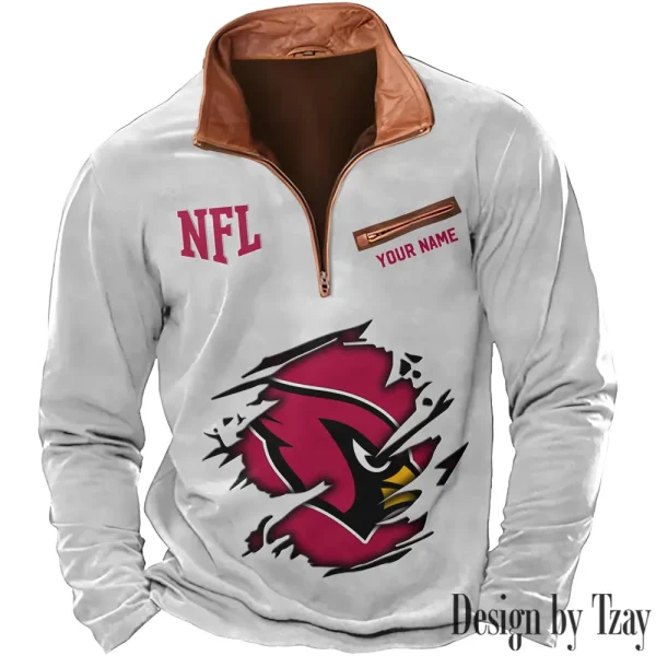 Arizona Cardinals New Polo Outdoor Casual Daily Streetwear Long Sleeve Turndown Zip SPTZSW001 - Image 3