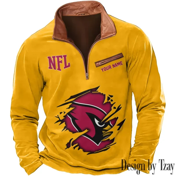 Arizona Cardinals New Polo Outdoor Casual Daily Streetwear Long Sleeve Turndown Zip SPTZSW001 - Image 4