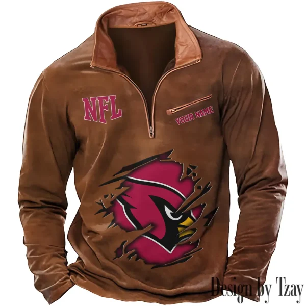 Arizona Cardinals New Polo Outdoor Casual Daily Streetwear Long Sleeve Turndown Zip SPTZSW001 - Image 5