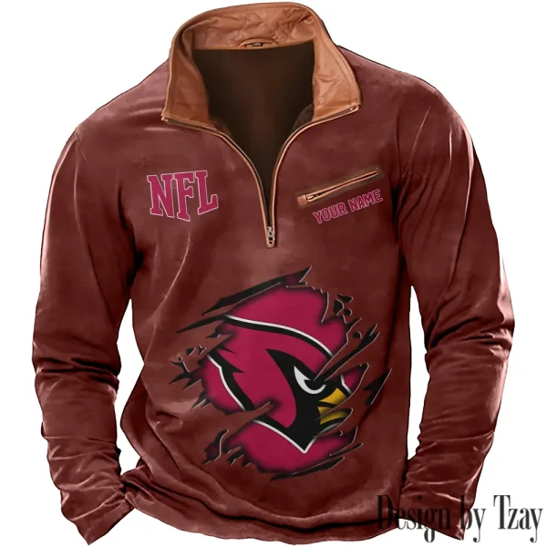 Arizona Cardinals New Polo Outdoor Casual Daily Streetwear Long Sleeve Turndown Zip SPTZSW001 - Image 6