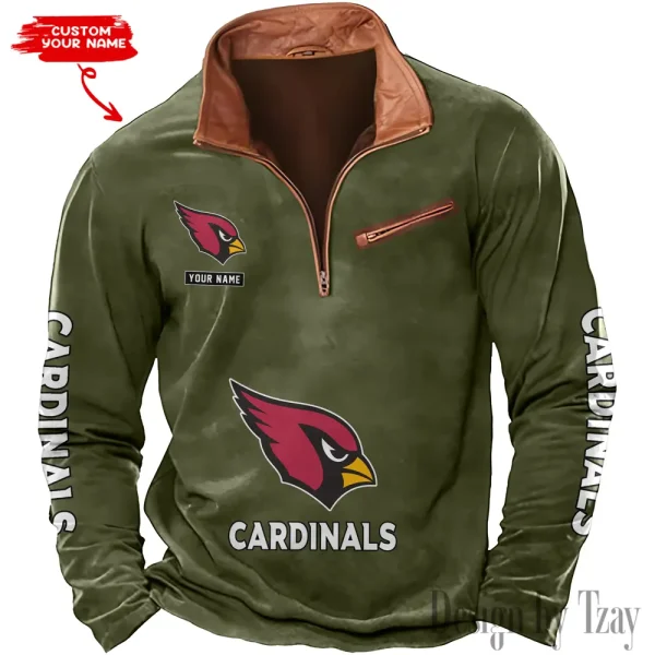 Arizona Cardinals New Polo Outdoor Casual Daily Streetwear Long Sleeve Turndown Zip SPTZSW033 - Image 2