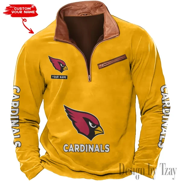 Arizona Cardinals New Polo Outdoor Casual Daily Streetwear Long Sleeve Turndown Zip SPTZSW033 - Image 4
