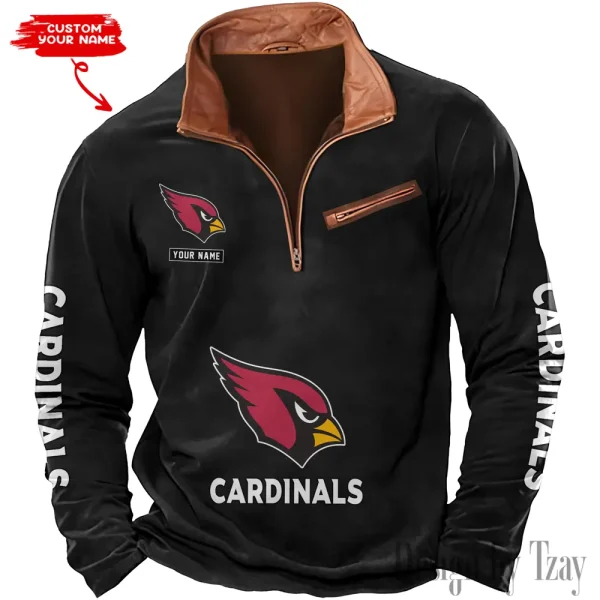 Arizona Cardinals New Polo Outdoor Casual Daily Streetwear Long Sleeve Turndown Zip SPTZSW033 - Image 5