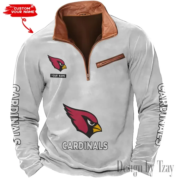 Arizona Cardinals New Polo Outdoor Casual Daily Streetwear Long Sleeve Turndown Zip SPTZSW033 - Image 6