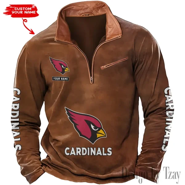 Arizona Cardinals New Polo Outdoor Casual Daily Streetwear Long Sleeve Turndown Zip SPTZSW033 - Image 7