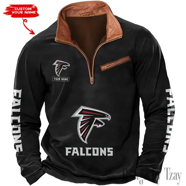 Atlanta Falcons New Polo Outdoor Casual Daily Streetwear Long Sleeve Turndown Zip SPTZSW034