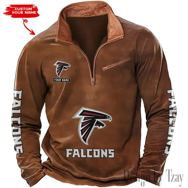 Atlanta Falcons New Polo Outdoor Casual Daily Streetwear Long Sleeve Turndown Zip SPTZSW034 - Image 2