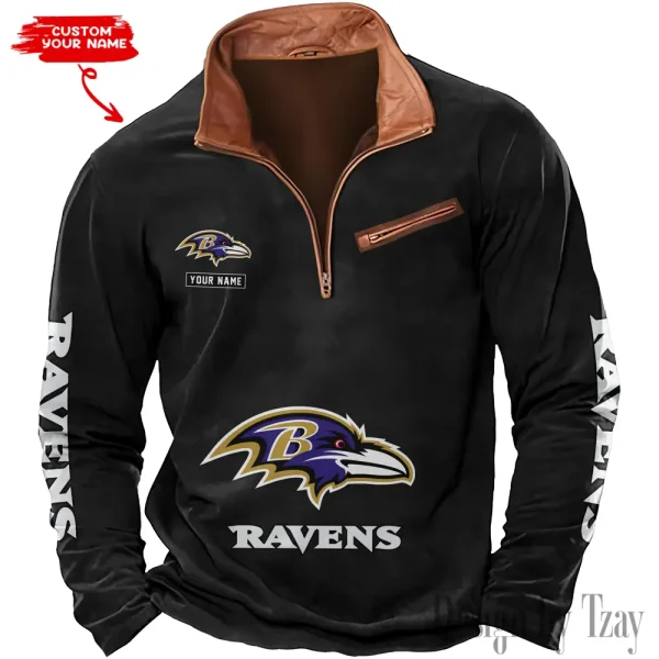 Baltimore Ravens New Polo Outdoor Casual Daily Streetwear Long Sleeve Turndown Zip SPTZSW035