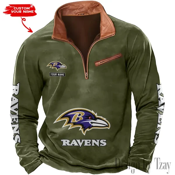 Baltimore Ravens New Polo Outdoor Casual Daily Streetwear Long Sleeve Turndown Zip SPTZSW035 - Image 3