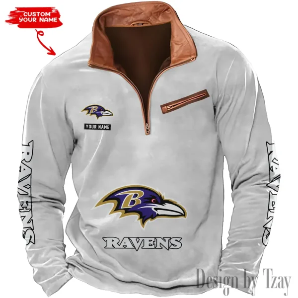 Baltimore Ravens New Polo Outdoor Casual Daily Streetwear Long Sleeve Turndown Zip SPTZSW035 - Image 7