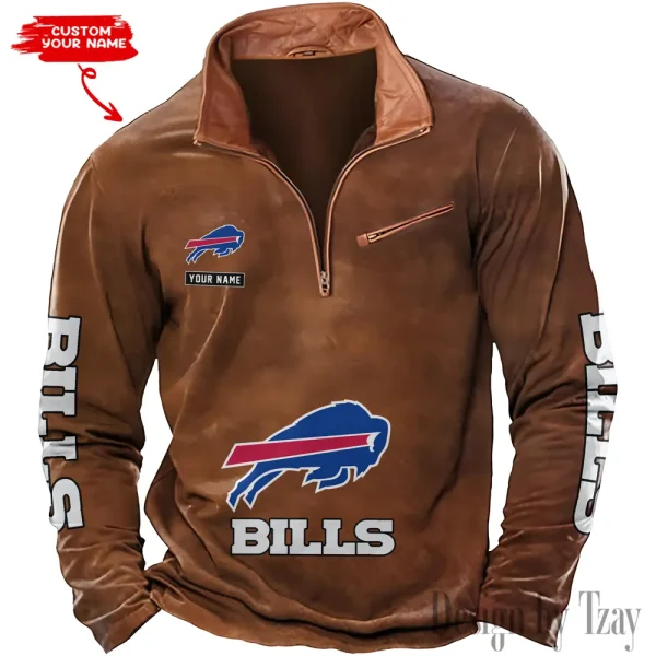 Buffalo Bills New Polo Outdoor Casual Daily Streetwear Long Sleeve Turndown Zip SPTZSW036 - Image 2