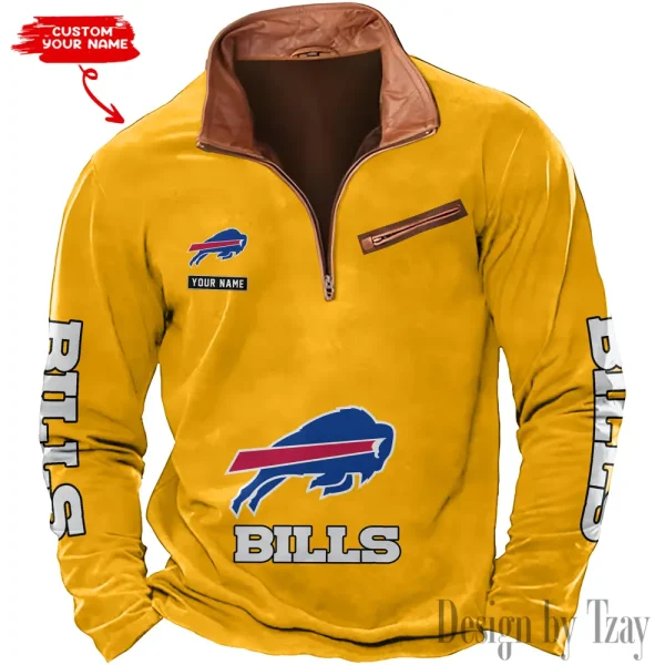 Buffalo Bills New Polo Outdoor Casual Daily Streetwear Long Sleeve Turndown Zip SPTZSW036 - Image 3