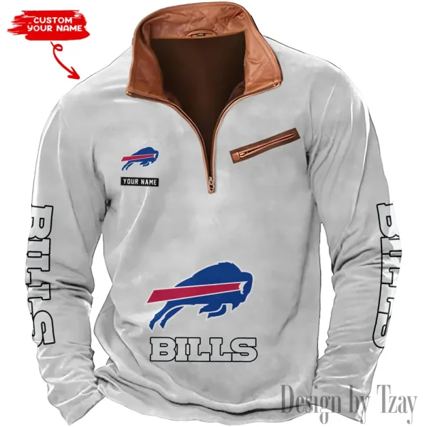 Buffalo Bills New Polo Outdoor Casual Daily Streetwear Long Sleeve Turndown Zip SPTZSW036 - Image 7