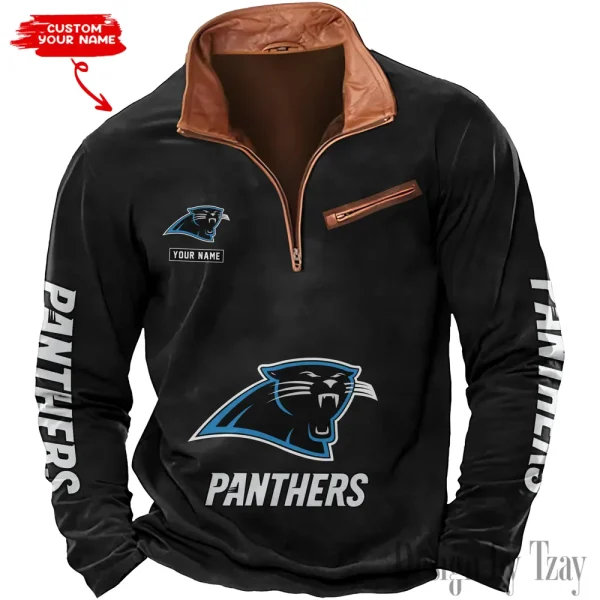 Carolina Panthers New Polo Outdoor Casual Daily Streetwear Long Sleeve Turndown Zip SPTZSW037
