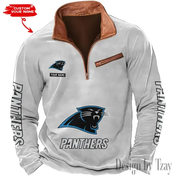 Carolina Panthers New Polo Outdoor Casual Daily Streetwear Long Sleeve Turndown Zip SPTZSW037 - Image 2