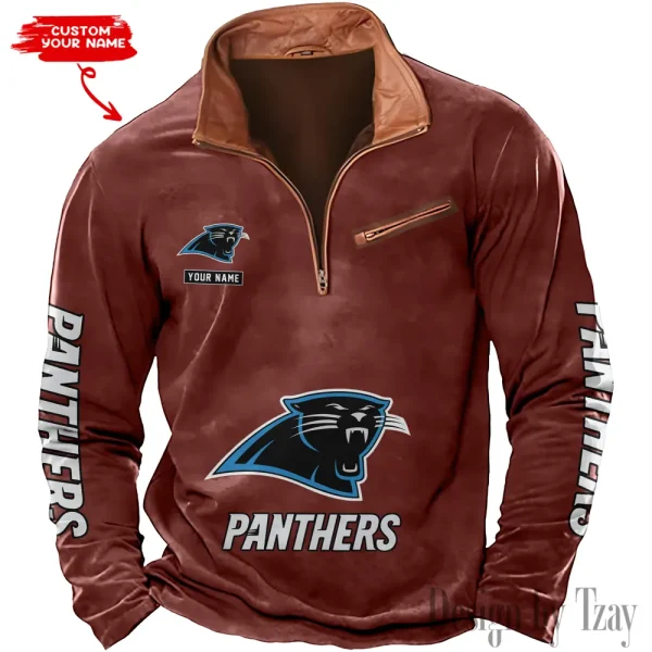 Carolina Panthers New Polo Outdoor Casual Daily Streetwear Long Sleeve Turndown Zip SPTZSW037 - Image 3
