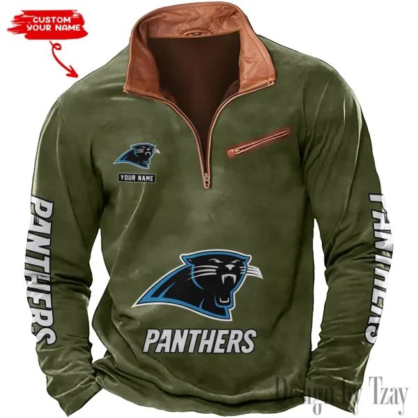 Carolina Panthers New Polo Outdoor Casual Daily Streetwear Long Sleeve Turndown Zip SPTZSW037 - Image 4