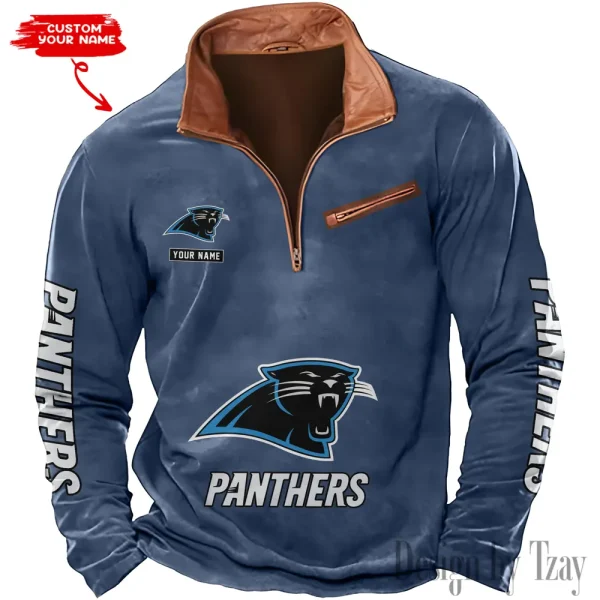 Carolina Panthers New Polo Outdoor Casual Daily Streetwear Long Sleeve Turndown Zip SPTZSW037 - Image 5