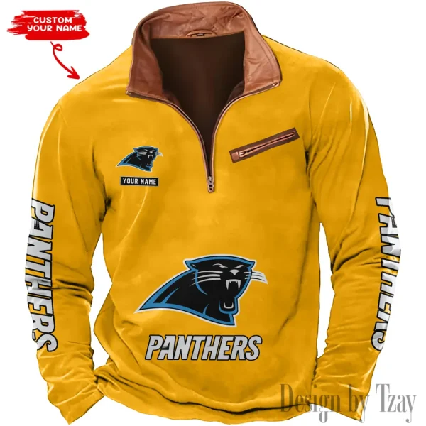 Carolina Panthers New Polo Outdoor Casual Daily Streetwear Long Sleeve Turndown Zip SPTZSW037 - Image 6