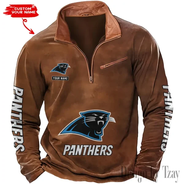 Carolina Panthers New Polo Outdoor Casual Daily Streetwear Long Sleeve Turndown Zip SPTZSW037 - Image 7