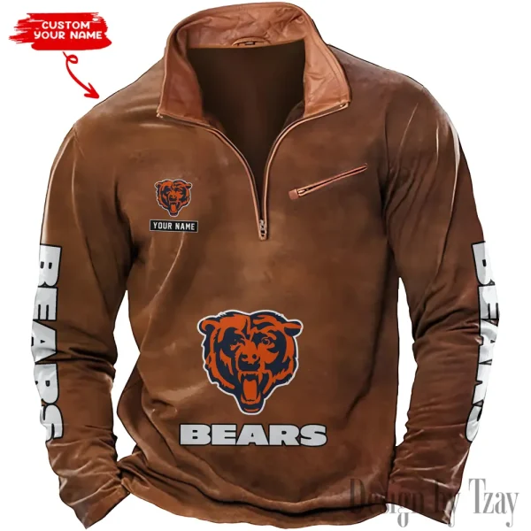 Chicago Bears New Polo Outdoor Casual Daily Streetwear Long Sleeve Turndown Zip SPTZSW038 - Image 2