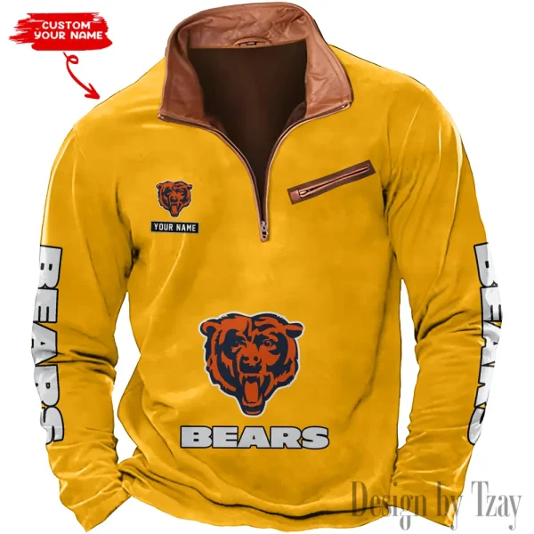 Chicago Bears New Polo Outdoor Casual Daily Streetwear Long Sleeve Turndown Zip SPTZSW038 - Image 3