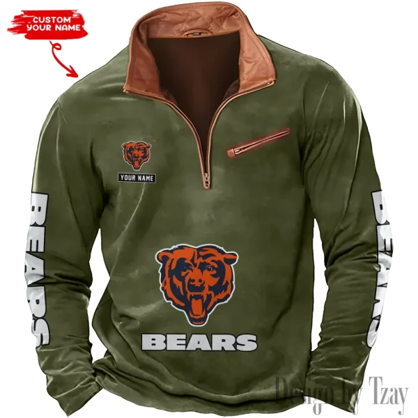 Chicago Bears New Polo Outdoor Casual Daily Streetwear Long Sleeve Turndown Zip SPTZSW038 - Image 4