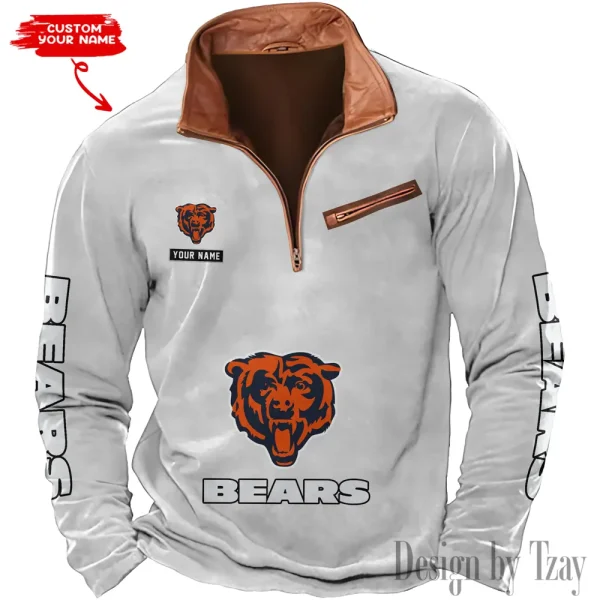Chicago Bears New Polo Outdoor Casual Daily Streetwear Long Sleeve Turndown Zip SPTZSW038 - Image 5