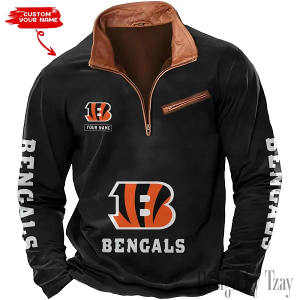 Cincinnati Bengals New Polo Outdoor Casual Daily Streetwear Long Sleeve Turndown Zip SPTZSW039