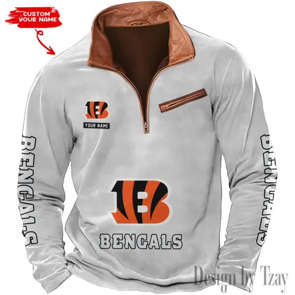 Cincinnati Bengals New Polo Outdoor Casual Daily Streetwear Long Sleeve Turndown Zip SPTZSW039 - Image 2