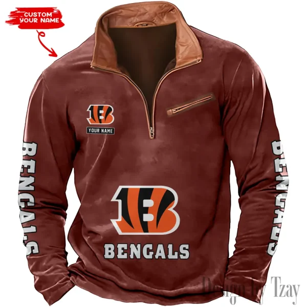 Cincinnati Bengals New Polo Outdoor Casual Daily Streetwear Long Sleeve Turndown Zip SPTZSW039 - Image 3