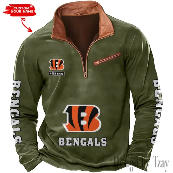 Cincinnati Bengals New Polo Outdoor Casual Daily Streetwear Long Sleeve Turndown Zip SPTZSW039 - Image 4