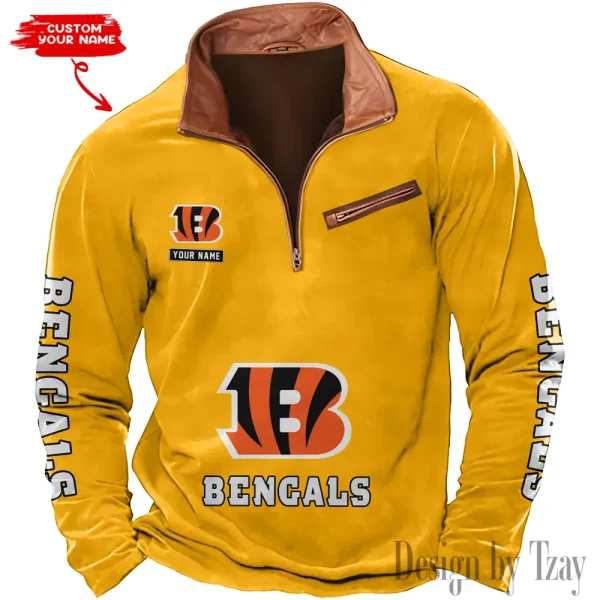 Cincinnati Bengals New Polo Outdoor Casual Daily Streetwear Long Sleeve Turndown Zip SPTZSW039 - Image 6