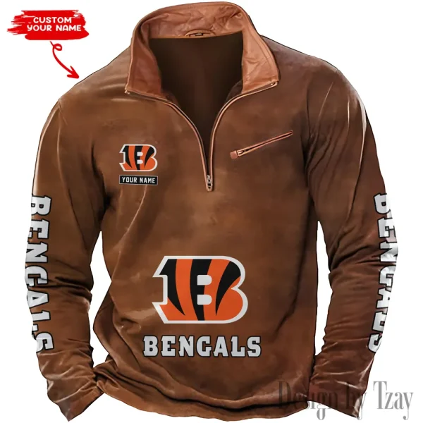 Cincinnati Bengals New Polo Outdoor Casual Daily Streetwear Long Sleeve Turndown Zip SPTZSW039 - Image 7