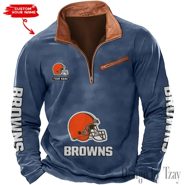 Cleveland Browns New Polo Outdoor Casual Daily Streetwear Long Sleeve Turndown Zip SPTZSW040 - Image 4