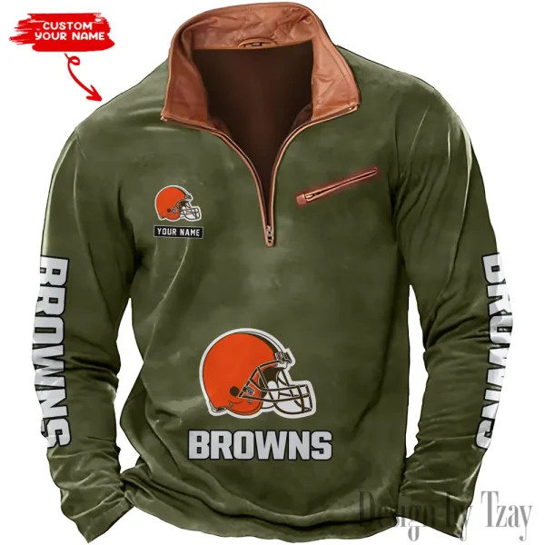 Cleveland Browns New Polo Outdoor Casual Daily Streetwear Long Sleeve Turndown Zip SPTZSW040 - Image 6