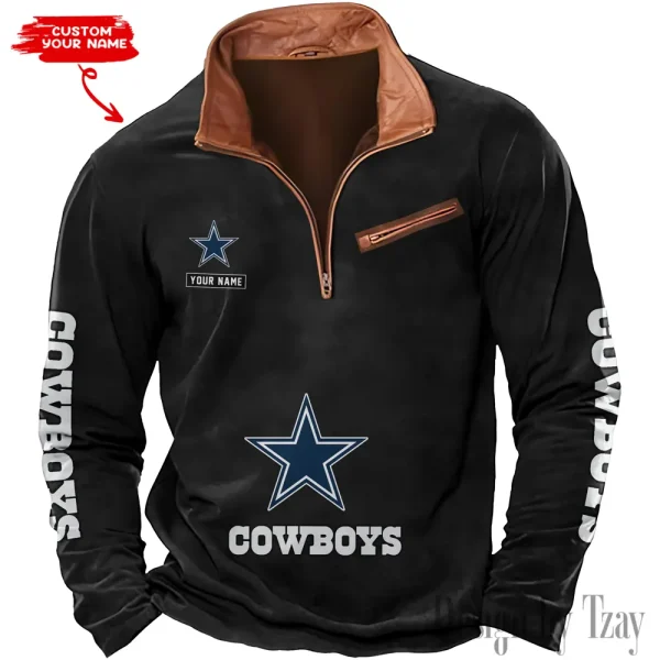 Dallas Cowboys New Polo Outdoor Casual Daily Streetwear Long Sleeve Turndown Zip SPTZSW041