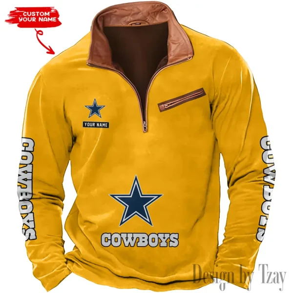 Dallas Cowboys New Polo Outdoor Casual Daily Streetwear Long Sleeve Turndown Zip SPTZSW041 - Image 6