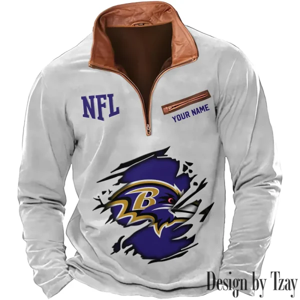 Baltimore Ravens New Polo Outdoor Casual Daily Streetwear Long Sleeve Turndown Zip SPTZSW003