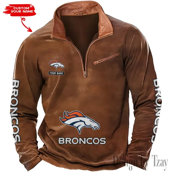 Denver Broncos New Polo Outdoor Casual Daily Streetwear Long Sleeve Turndown Zip SPTZSW042 - Image 2