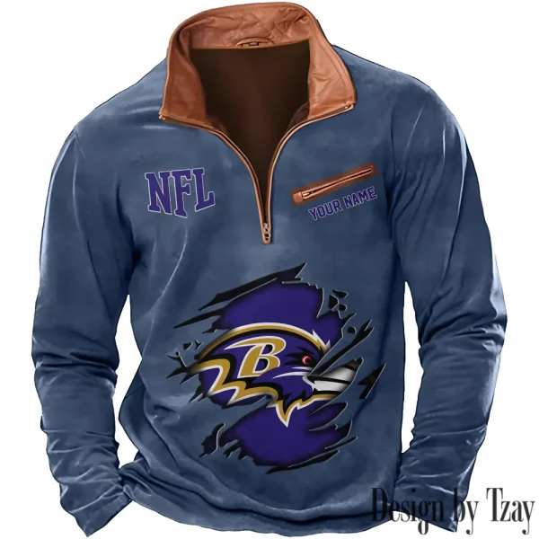 Baltimore Ravens New Polo Outdoor Casual Daily Streetwear Long Sleeve Turndown Zip SPTZSW003 - Image 2