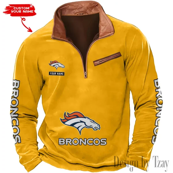 Denver Broncos New Polo Outdoor Casual Daily Streetwear Long Sleeve Turndown Zip SPTZSW042 - Image 3