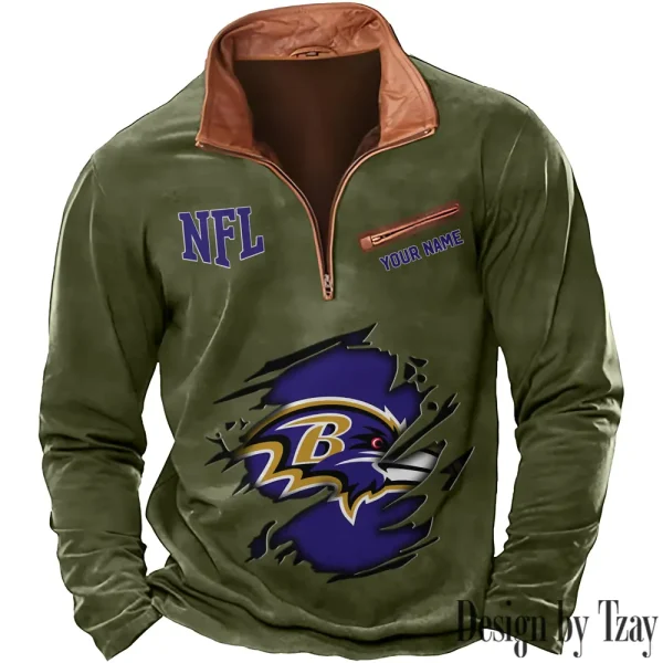 Baltimore Ravens New Polo Outdoor Casual Daily Streetwear Long Sleeve Turndown Zip SPTZSW003 - Image 3