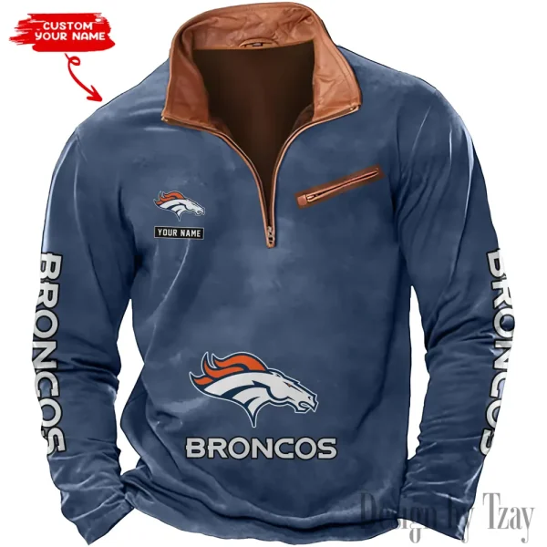 Denver Broncos New Polo Outdoor Casual Daily Streetwear Long Sleeve Turndown Zip SPTZSW042 - Image 4